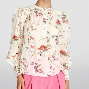 Quiet luxury silk & cotton me+em Floral Cream Blouse